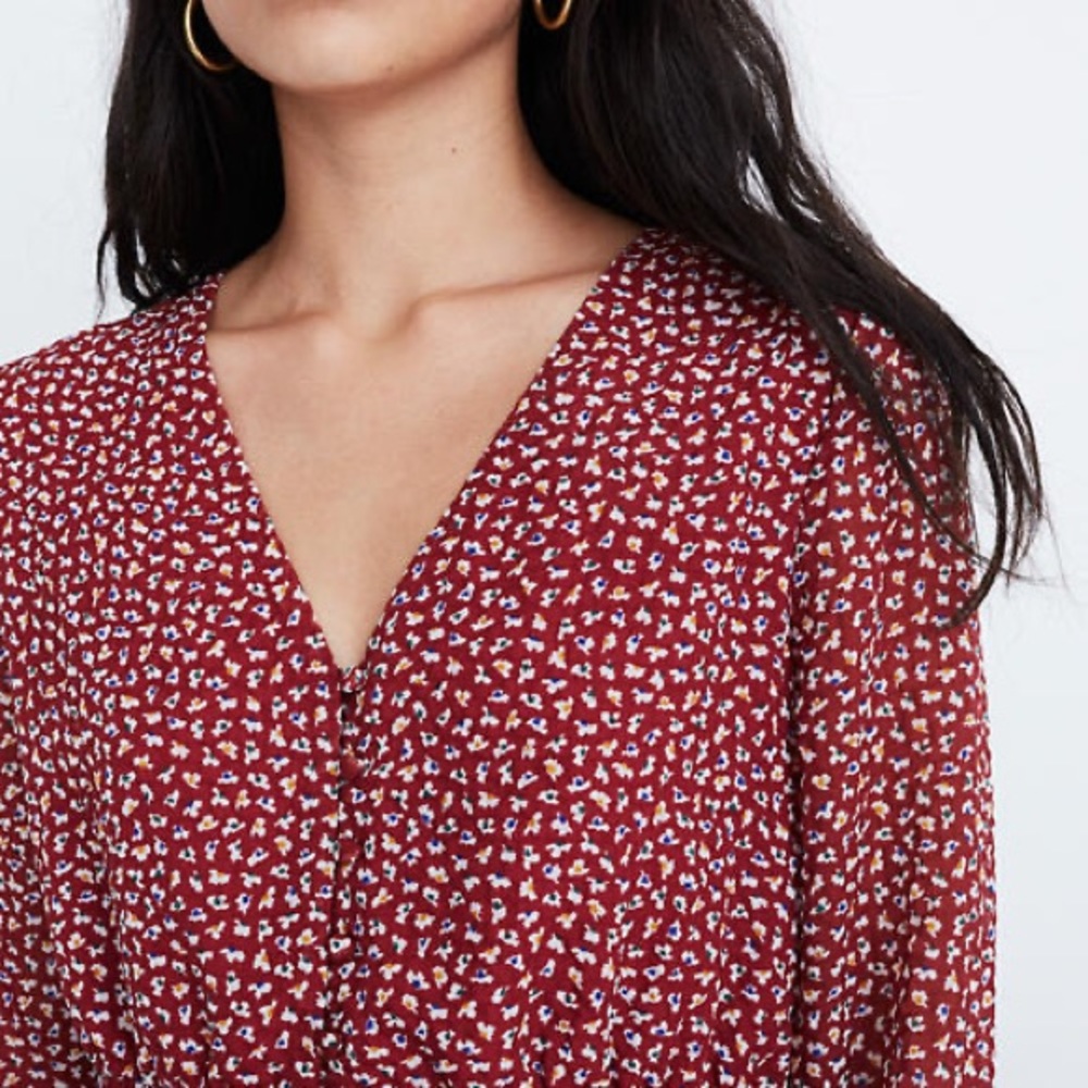 Burgundy Peplum Floral Print Madewell Blouse